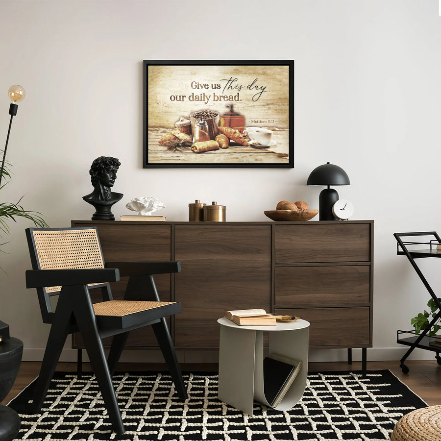Give Us This Day Our Daily Bread Canvas | Rustic Kitchen Bible Verse Wall Art | Premium Gallery Wrapped | Christian Home Decor Gift