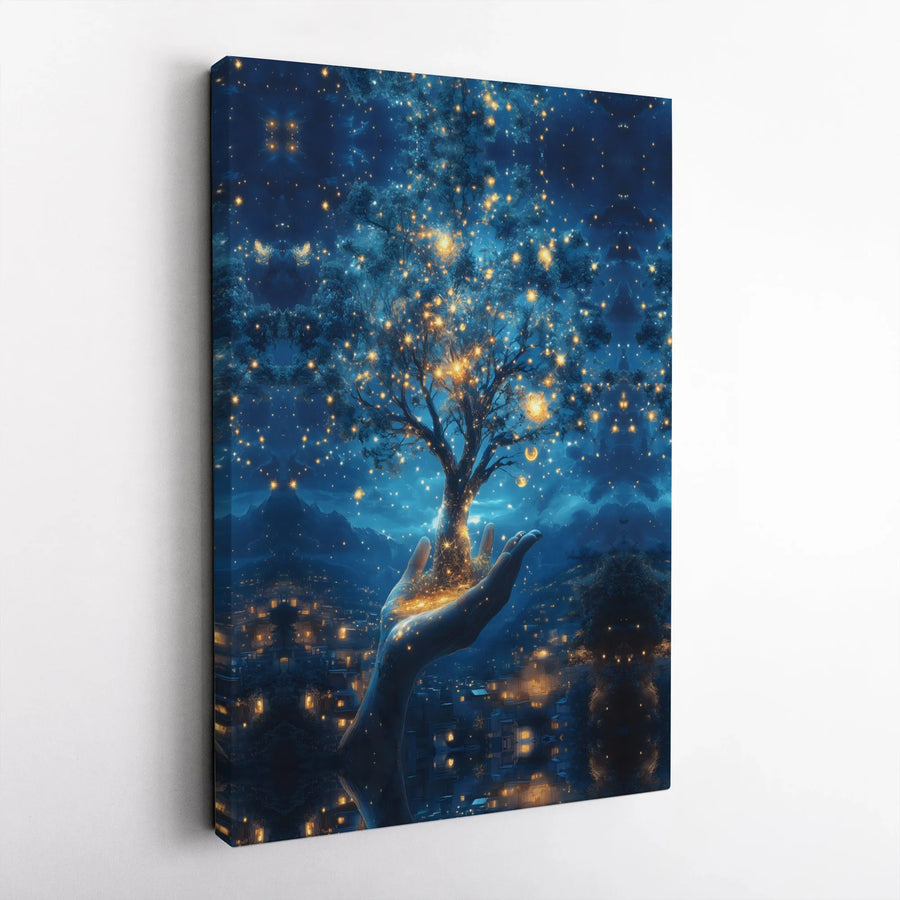 Tree Of Life Wall Art | Magical Glowing Forest Hand Canvas | Premium Fade-Resistant Gallery Print | Mystical Home Decor Gift For Nature Lovers
