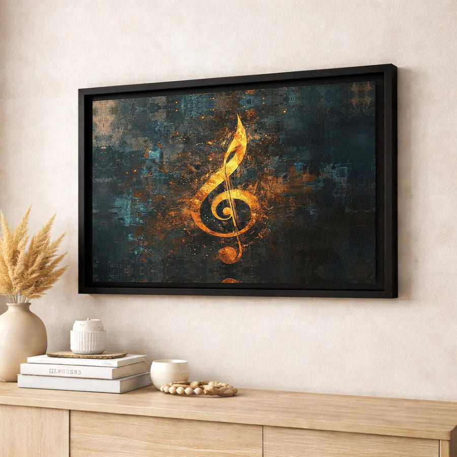 Golden Treble Clef Wall Art | Abstract Music Note Canvas Print | Premium Gallery-Wrapped Decor | Musician Gift for Music Lovers