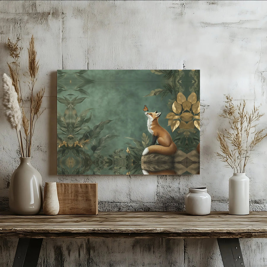 Fox and Butterfly Wall Art | Enchanted Forest Botanical Decor | Gallery-Wrapped Premium Canvas | Nature Lover Gift & Nursery Decor