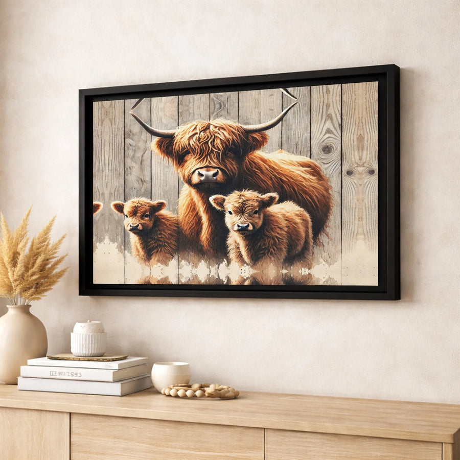 Highland Cow Canvas Wall Art | Rustic Farmhouse Animal Portrait | Premium Fade-Resistant Gallery Wrap | Farmhouse Home Decor Gift for Animal Lovers