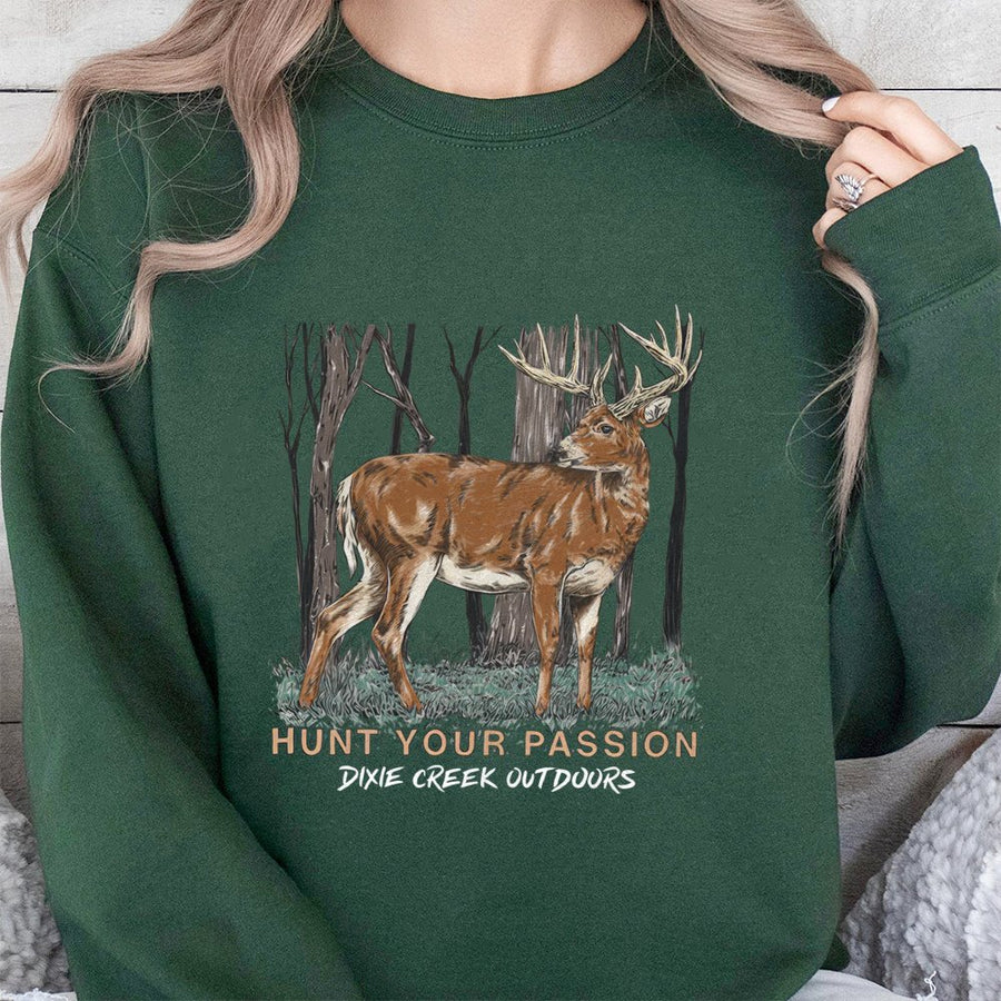 Buck Deer Sweatshirt | Hunt Your Passion Graphic Print | Premium Cotton Blend | Outdoor Adventure Gift for Hunters and Nature Lovers