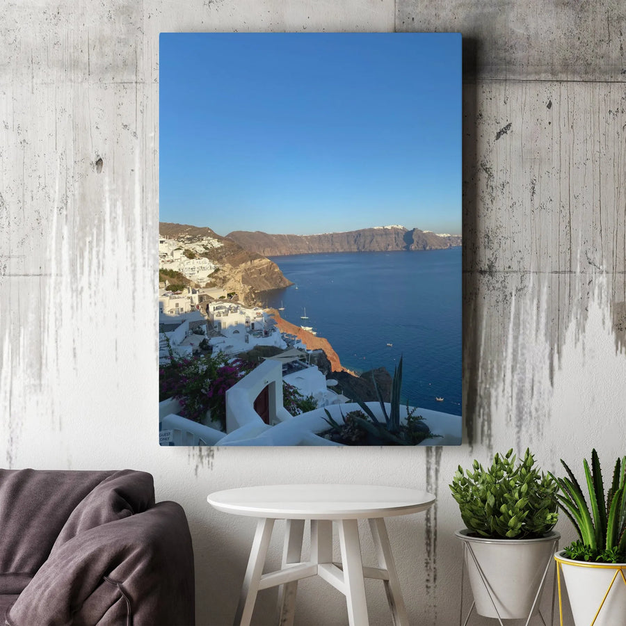 Santorini Greece Canvas Wall Art | Scenic Caldera View Seascape | Premium Gallery Wrapped Canvas | Mediterranean Home Decor Gift for Traveler