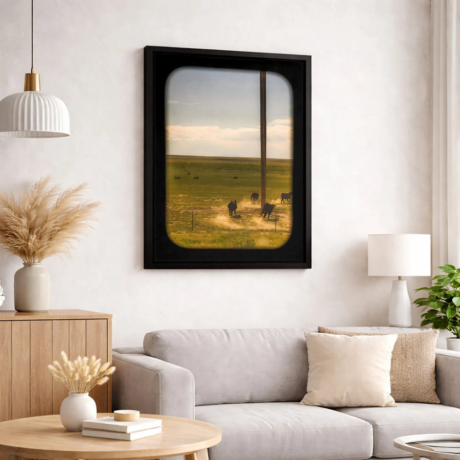 Running Cows Wall Art | Rural Farm Landscape Canvas Print | 1.25-Inch Premium Gallery Profile | Rustic Home Decor Gift for Animal Lovers