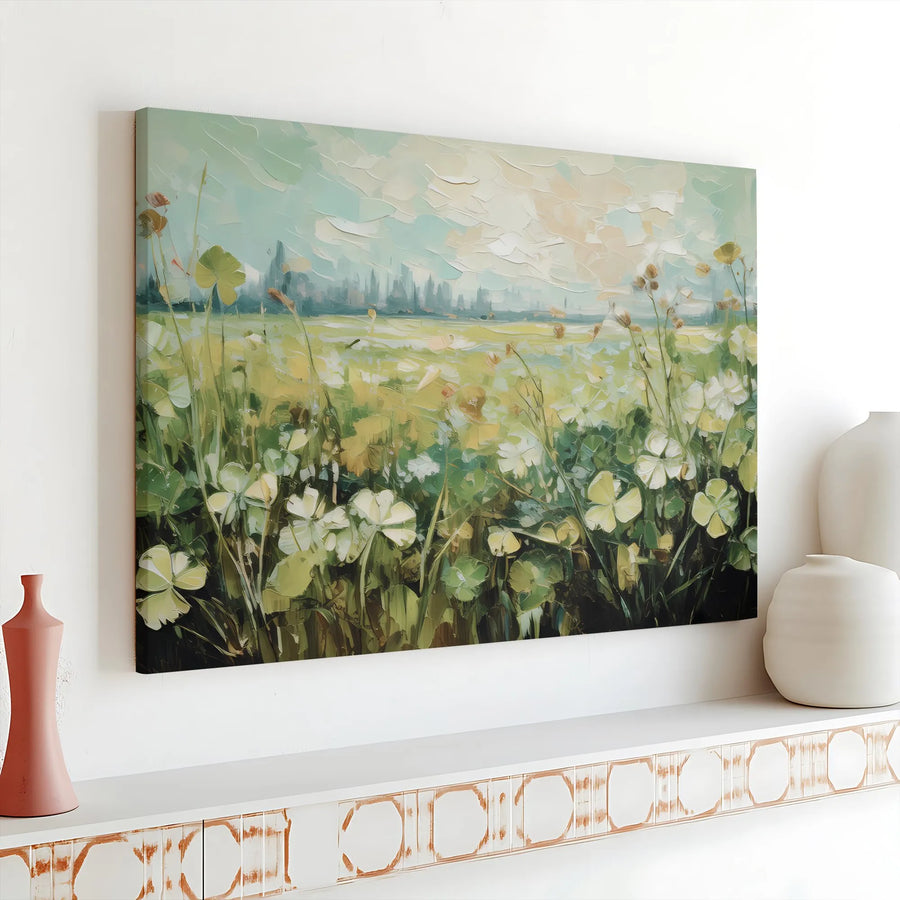 Clover Field Canvas Wall Art | Textured Floral Painting Print | Premium Fade-Resistant Print | Modern Farmhouse Decor Gift
