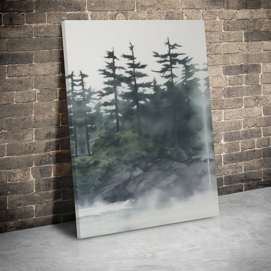 Misty Pine Forest Canvas Print | Moody Watercolor Nature Wall Art | 1.25-Inch Premium Gallery Wrap | Modern Home Office Decor Gift