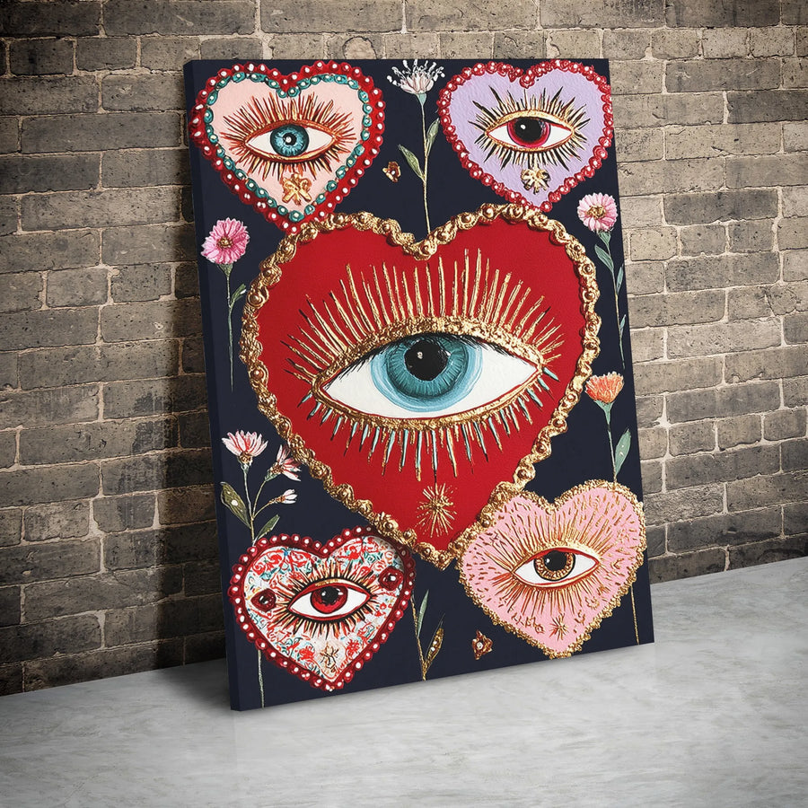Sacred Heart Wall Art | Mystical All-Seeing Eye Canvas | Gallery Wrapped Premium Decor | Bohemian Gothic Gift for Spiritual Home