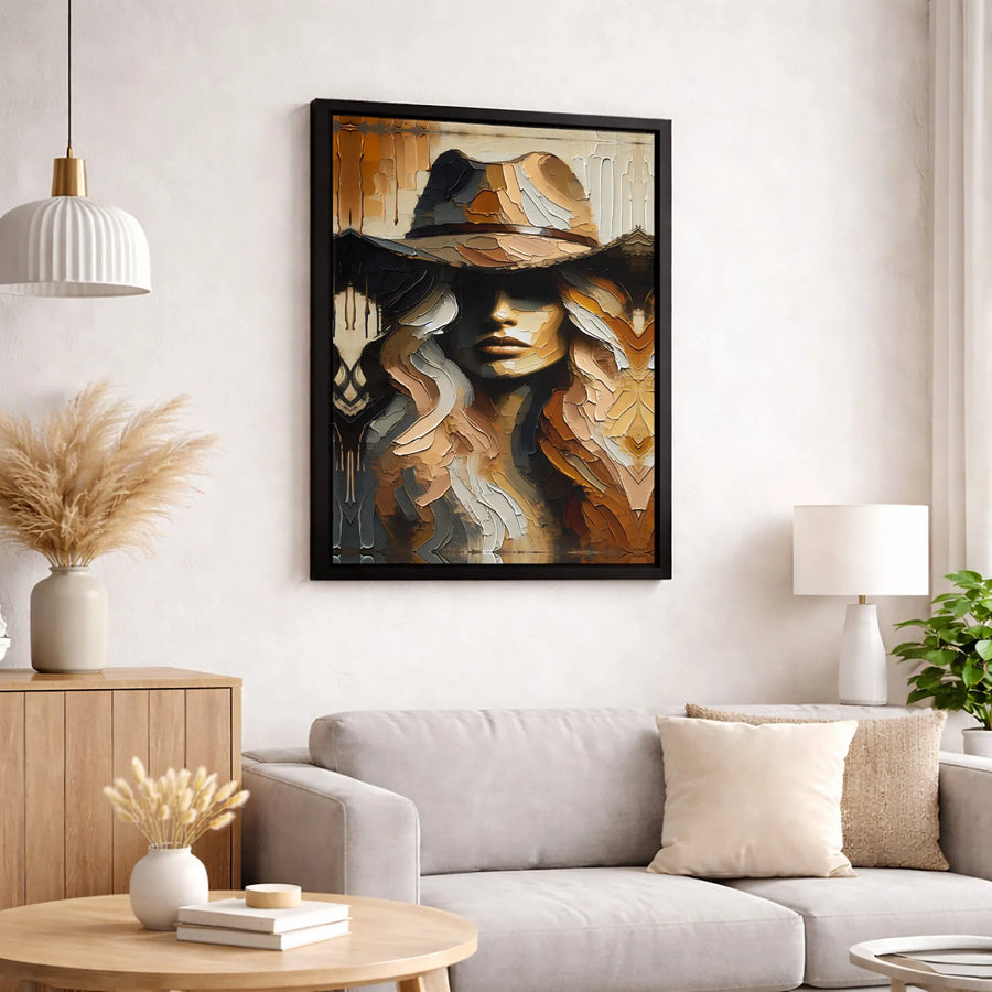 Cowboy Hat Woman Canvas Wall Art | Textured Impasto Western Oil Painting Style | Premium 1.25 Inch Gallery Wrap | Southwestern Home Decor Gift