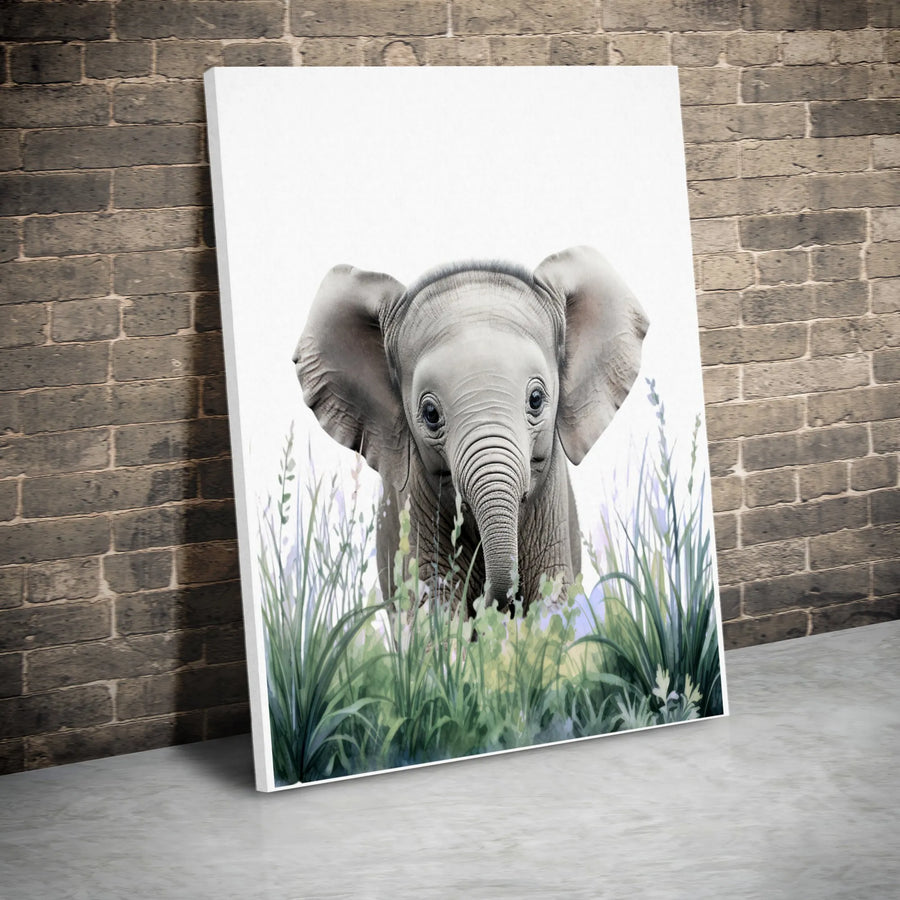Baby Elephant Canvas Wall Art | Cute Watercolor Safari Animal Painting | Premium Gallery Wrapped Print | Nursery Decor for Boy or Girl