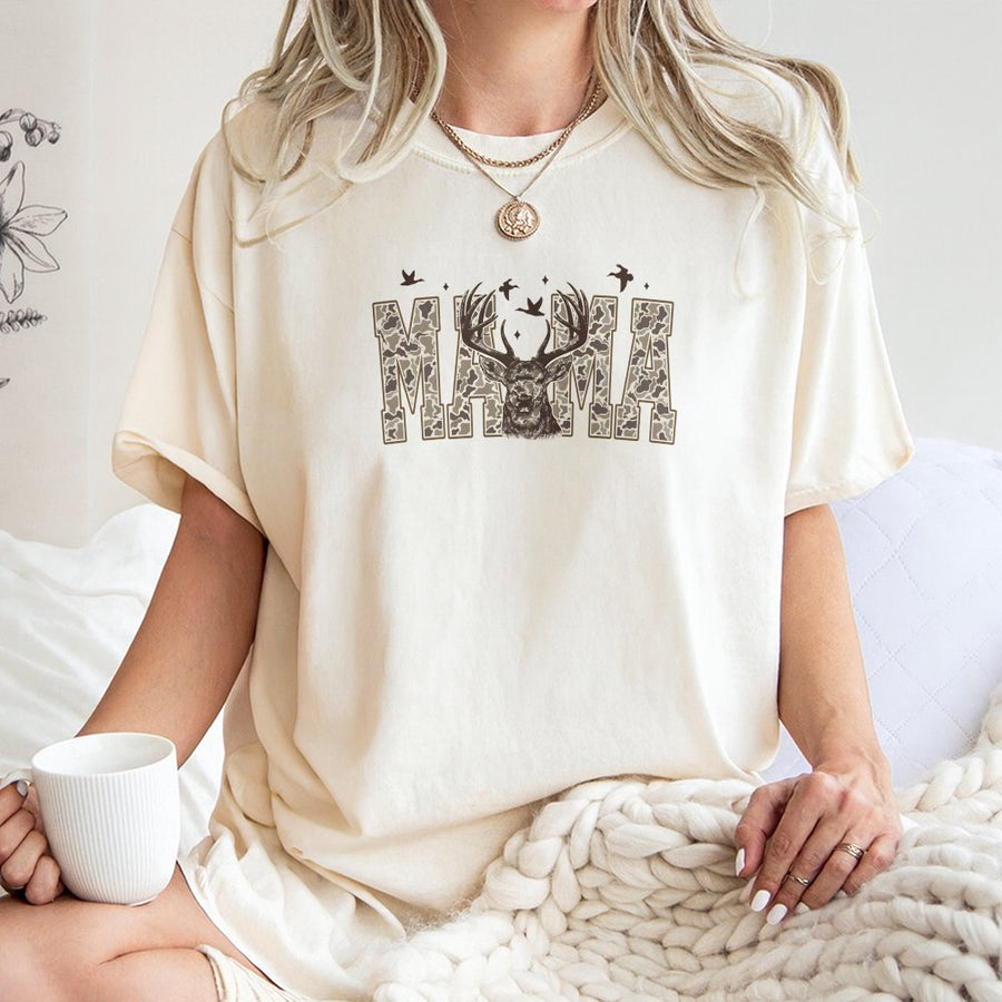 Camo Mama T-Shirt | Deer Hunting Graphic Tee | 100% Cotton Premium Comfort | Country Western Gift for Mom