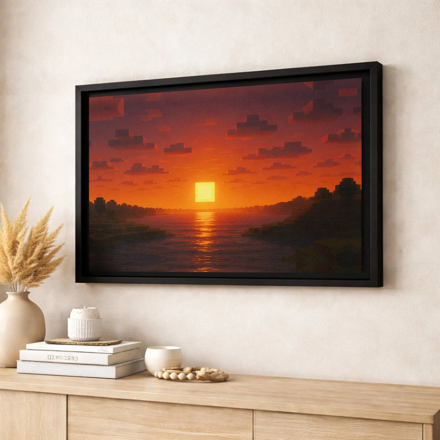 Pixel Art Sunset Canvas Wall Art | Blocky Aesthetic Gaming Decor | Premium Fade-Resistant Print | Gift for Gamers Room