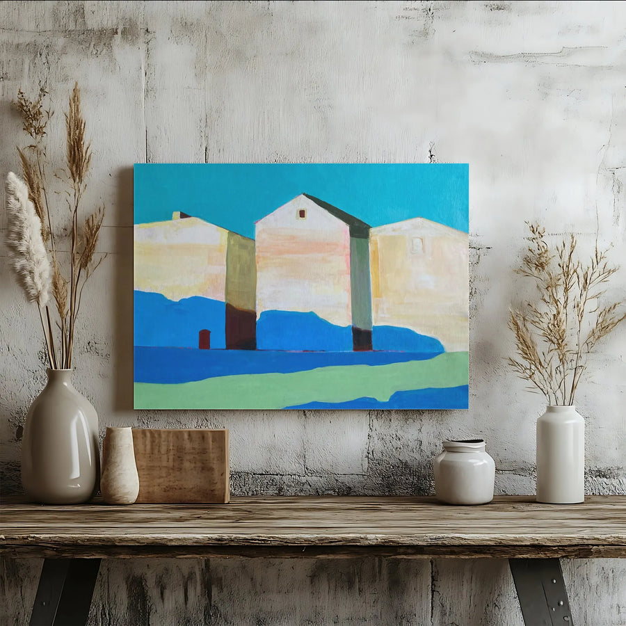 Abstract Cityscape Wall Art | Minimalist Architectural Painting Print | Premium 1.25" Thick Canvas | Modern Home Decor Gift