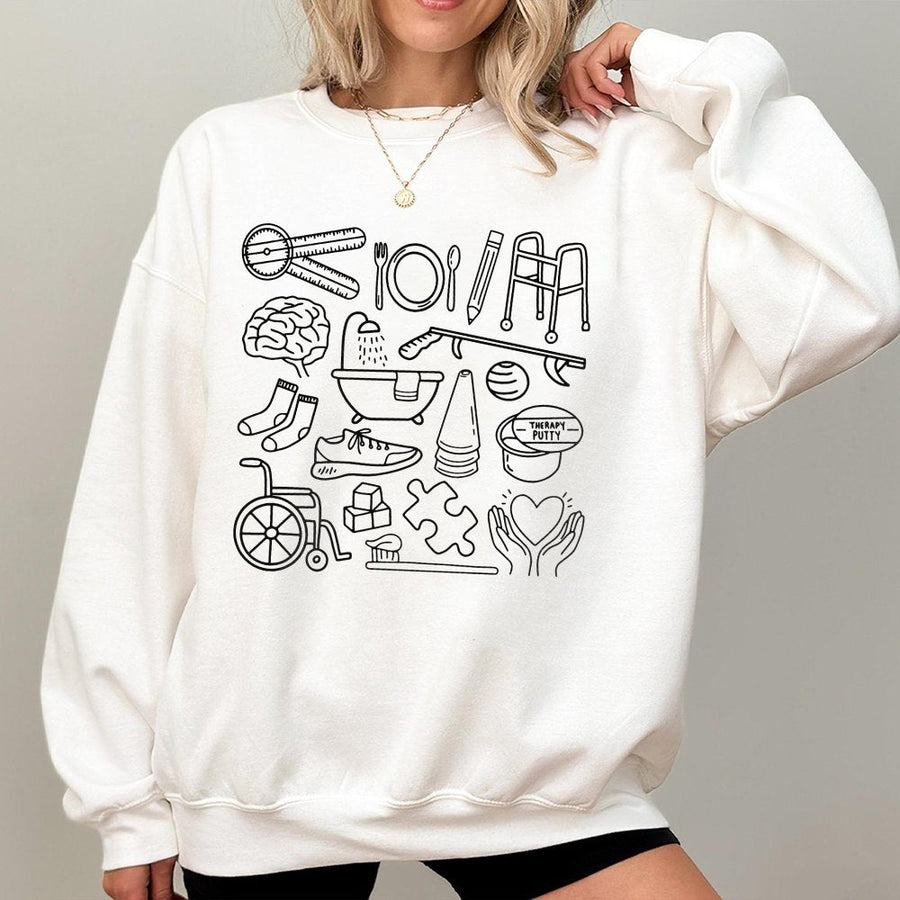 Occupational Therapy Sweatshirt | OT Doodles Medical Graphic Design | Premium Cotton Blend | Gift for OT Student or Occupational Therapist