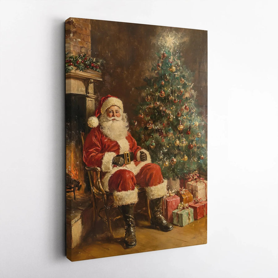 Vintage Santa Claus Wall Art | Traditional Christmas Painting Canvas | Premium Gallery Wrapped Print | Holiday Home Decor Gift