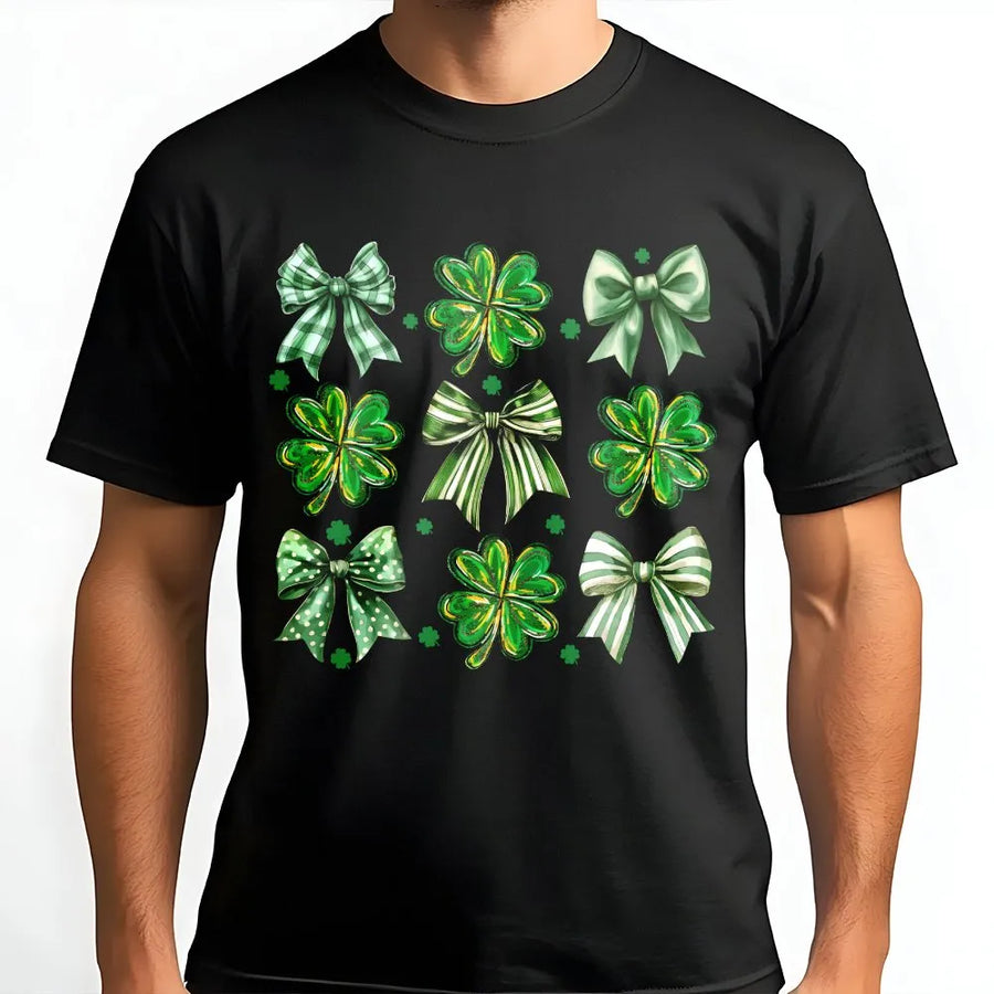 St. Patrick's Day Coquette Bow T-Shirt | Shamrock Aesthetic Graphic Tee | 100% Cotton Premium Comfort | Irish Gift for Her