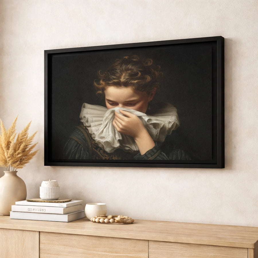 Renaissance Portrait Canvas Wall Art | Emotional Baroque Boy in Ruff Collar | Premium Gallery Wrapped Print | Moody Fine Art Home Decor Gift