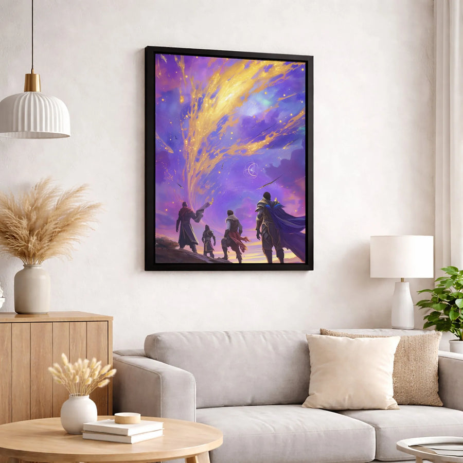 Fantasy Warrior Wall Art | Magical Golden Vortex Sky Canvas | 1.25 Inch Gallery Wrap | Epic Adventure Home Decor Gift