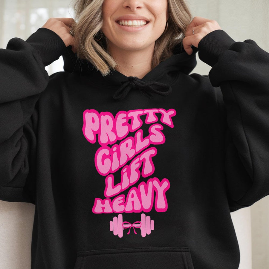 Pretty Girls Lift Heavy Hoodie | Retro Gym Aesthetic Graphic | Cotton-Blend Comfort | Cute Fitness Gift for Her