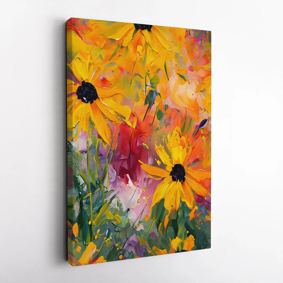 Black-Eyed Susan Canvas Wall Art | Abstract Floral Impasto Painting | Premium Fade-Resistant Print | Vibrant Modern Home Decor Gift