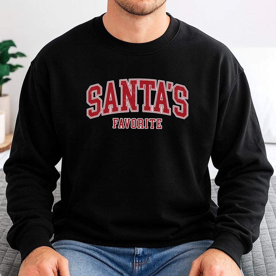 Santa's Favorite Christmas Sweatshirt | Vintage Varsity Lettering Design | Premium Cotton Blend Fabric | Cozy Holiday Gift for Women and Men