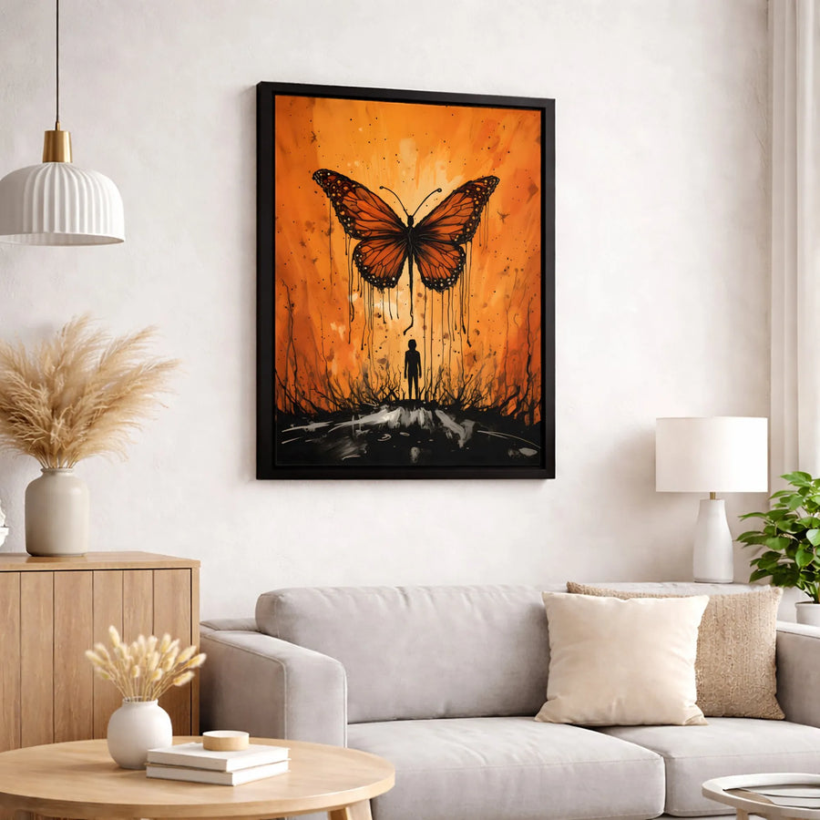 Monarch Butterfly Canvas Wall Art | Surreal Silhouette Dripping Paint Design | Premium Gallery Wrapped Decor | Modern Abstract Home Office Gift