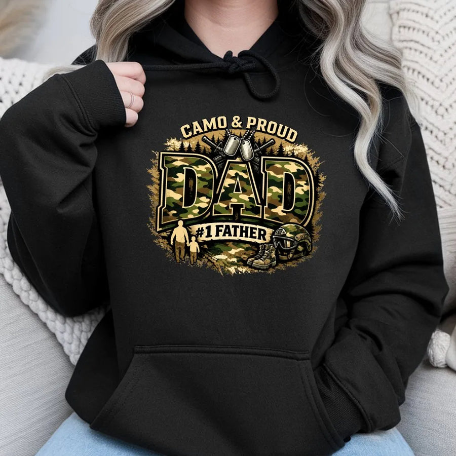 Veteran Dad Hoodie | Tactical Camo & Proud Graphic Tee | Premium Cotton Shirt | Father's Day Gift for Military Father