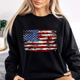 Distressed American Flag Sweatshirt | Grunge USA Patriotic Graphic | Premium Cotton Blend | Gift for July 4th Independence Day & Veteran Pride