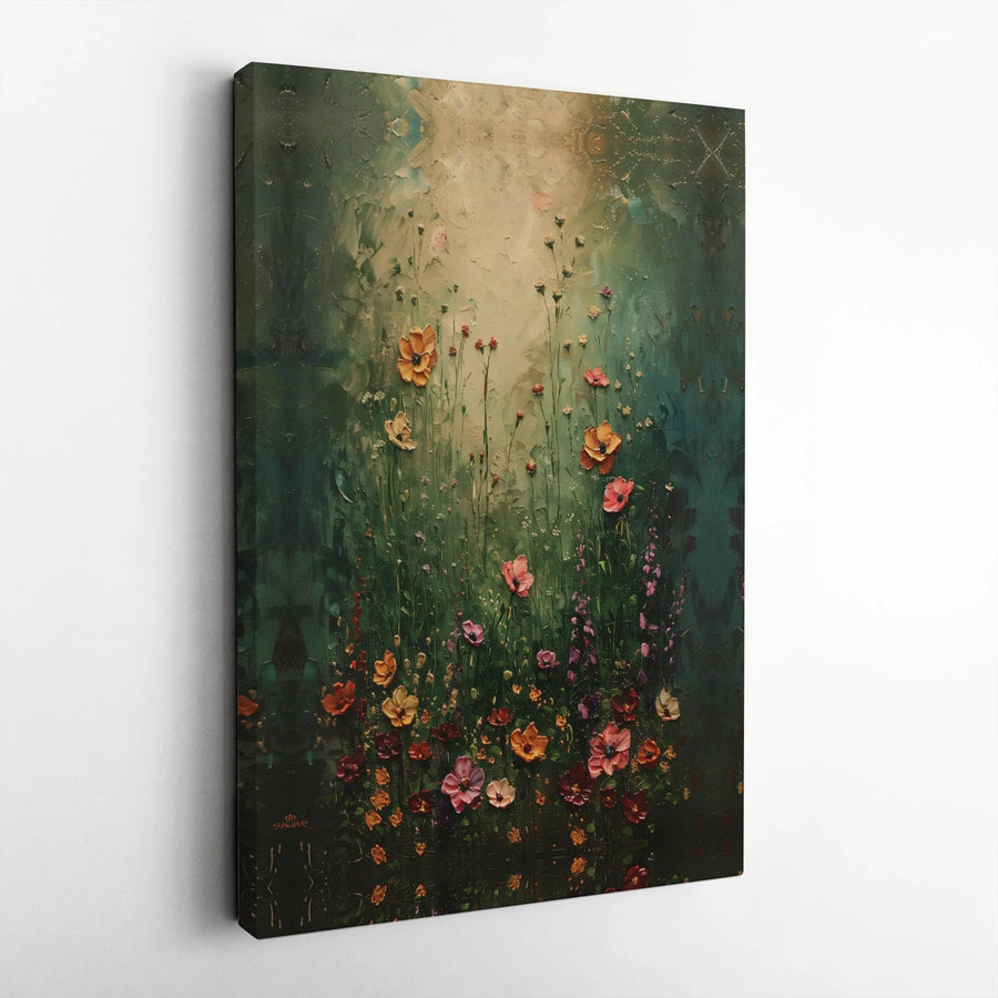 Wildflower Field Canvas Wall Art | Impasto Floral Texture Painting | Premium Fade-Resistant Gallery Print | Nature Home Decor for Living Room