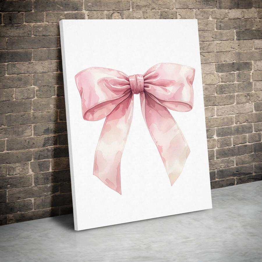 Pink Bow Watercolor Canvas Art | Coquette Aesthetic Ribbon Print | Premium Gallery Wrapped Canvas | Gift for Girls Room Decor