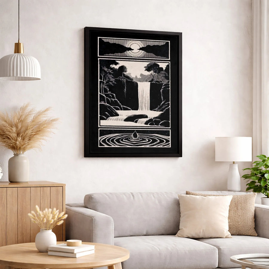 Waterfall Landscape Canvas Art | Black and White Triptych Nature Print | 1.25-Inch Premium Gallery Wrap | Modern Minimalist Home Decor Gift