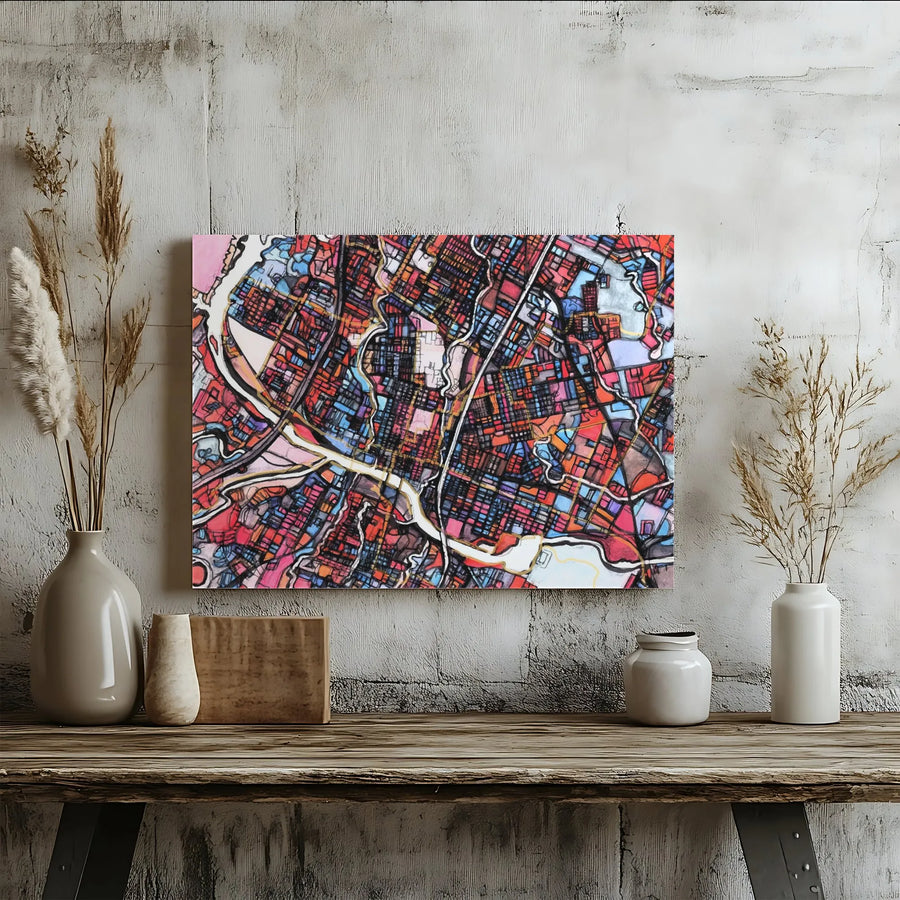 Austin Texas City Map Horizontal Canvas Art | Abstract Colorful Street Grid Poster | Premium 1.25 Inch Gallery Wrap | Modern Housewarming Gift for Texans