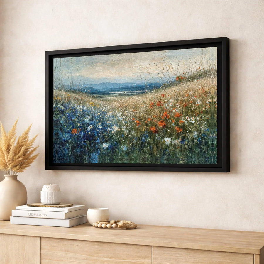 Wildflower Meadow Landscape Canvas Wall Art | Impressionist Floral Field Print | Premium 1.25 Inch Gallery Wrap | Botanical Home Decor Gift
