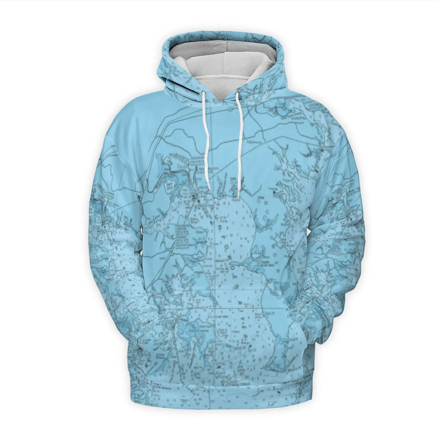 Nautical Map Print Hoodie | Vintage Maritime Chart Design | Premium Brushed Fleece Pullover | Unisex Gift for Sailors and Boating Enthusiasts