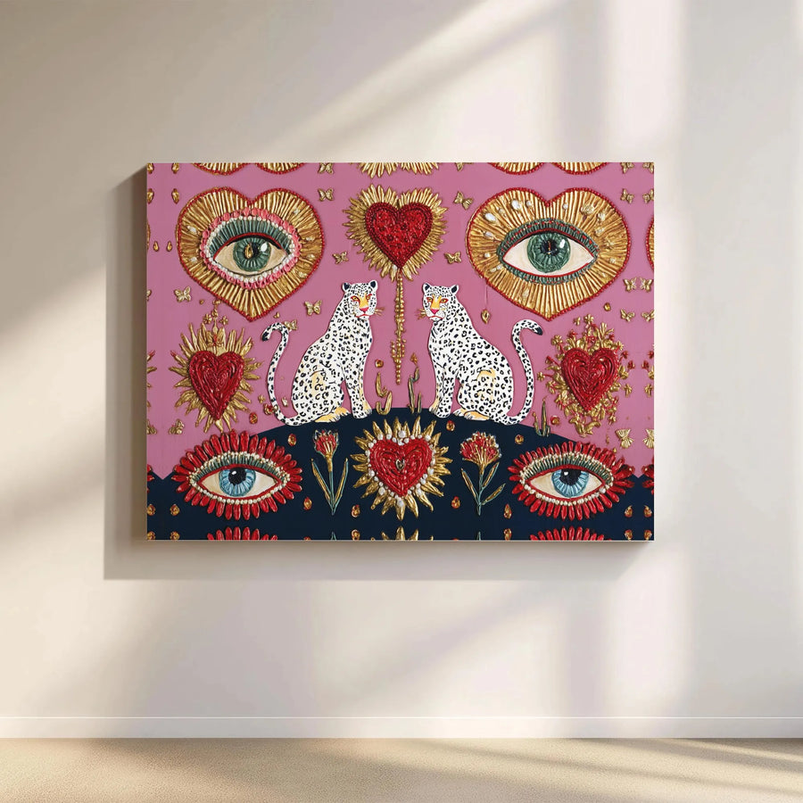 Leopard Sacred Heart Wall Art | Mystical Evil Eye Boho Decor | Premium Gallery Wrapped Canvas | Spiritual Maximalist Home Gift
