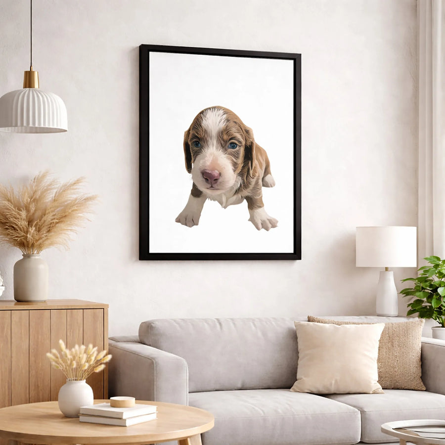 Cute Puppy Portrait Canvas | Artistic Brown and White Dog Illustration | Premium 1.25-Inch Gallery Wrap | Nursery or Home Decor Gift
