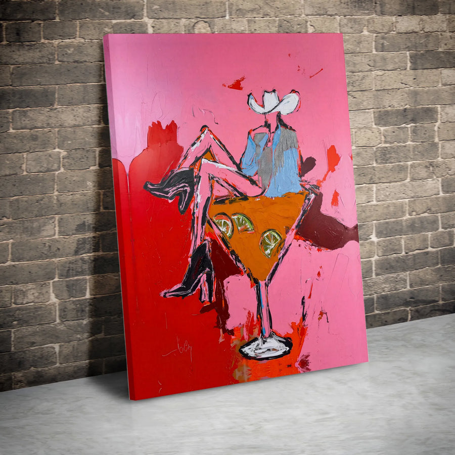 Cowgirl Cocktail Canvas Art | Abstract Western Pop Art Print | Premium Thick Gallery Wrap | Gift for Her | Modern Bar & Dorm Decor