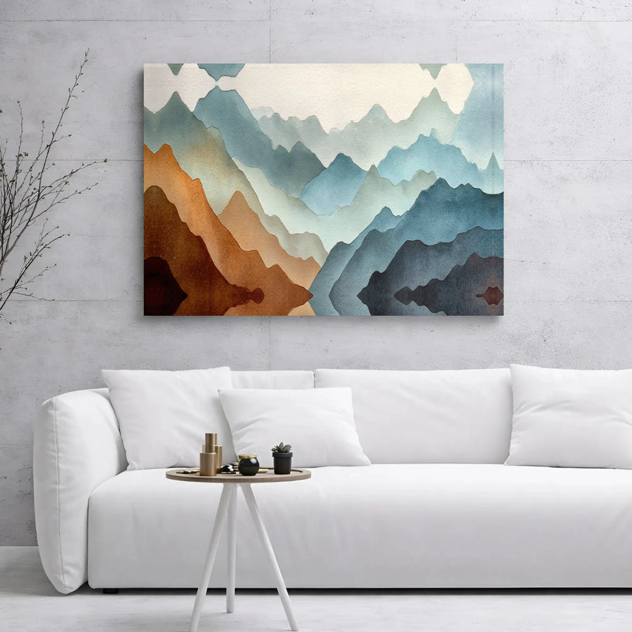 Abstract Mountain Canvas Wall Art | Watercolor Landscape Layered Peak Print | 1.25" Gallery Wrap Premium Decor | Modern Minimalist Home Office Gift