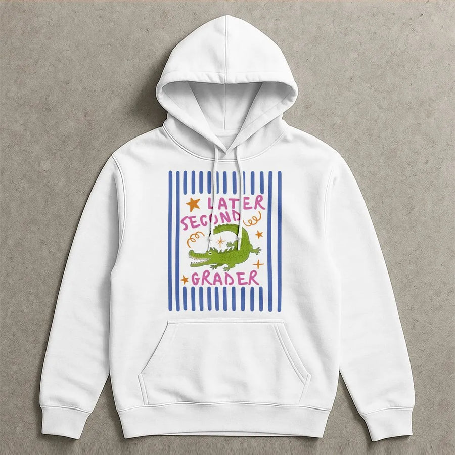 Later Second Grader Hoodie | Funny Alligator Last Day of School Pun | Soft Cotton Tee | Gift for 2nd Grade Student