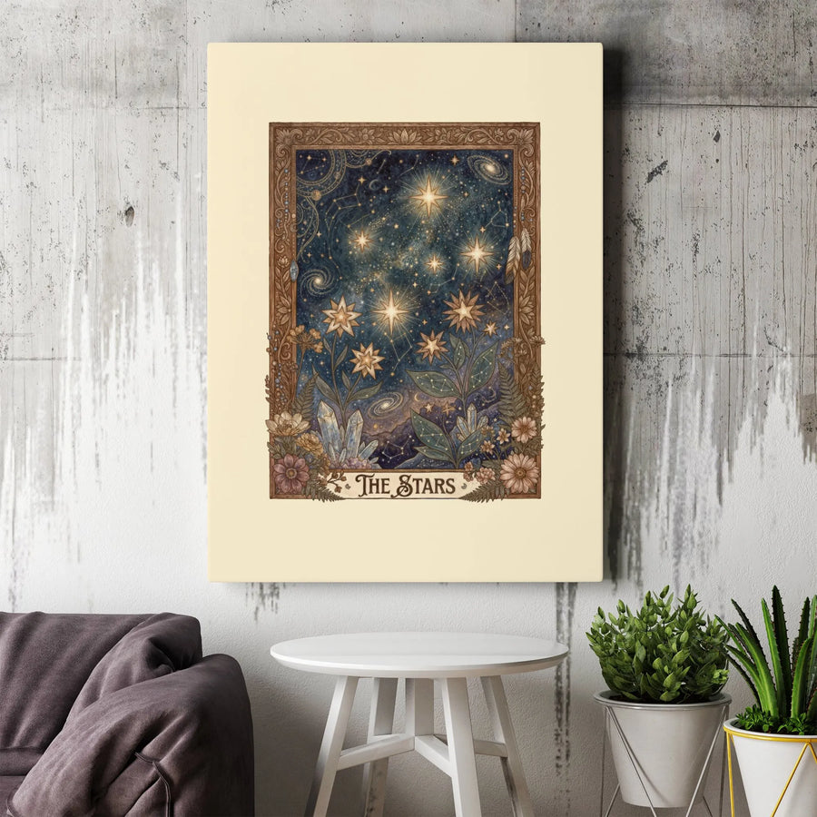 The Stars Celestial Tarot Canvas Print | Mystical Constellation & Crystal Wall Art | Gallery Wrapped Premium Decor | Boho Witchy Gift for Home