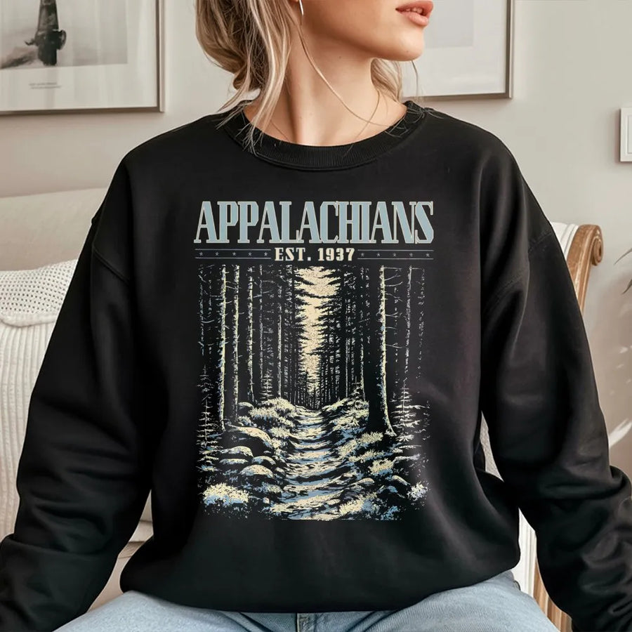 Appalachian Mountains Sweatshirt | Vintage Forest Hiking Graphic | Premium Cotton Blend Crewneck | Nature Lover Outdoor Adventure Gift