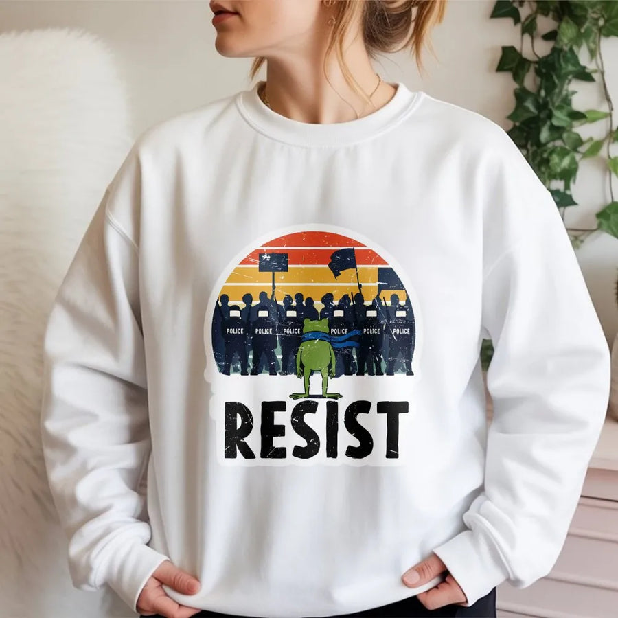 Resist Frog Sweatshirt | Retro Protest Graphic | Premium Cotton Blend | Activist Apparel Gift for Progressives