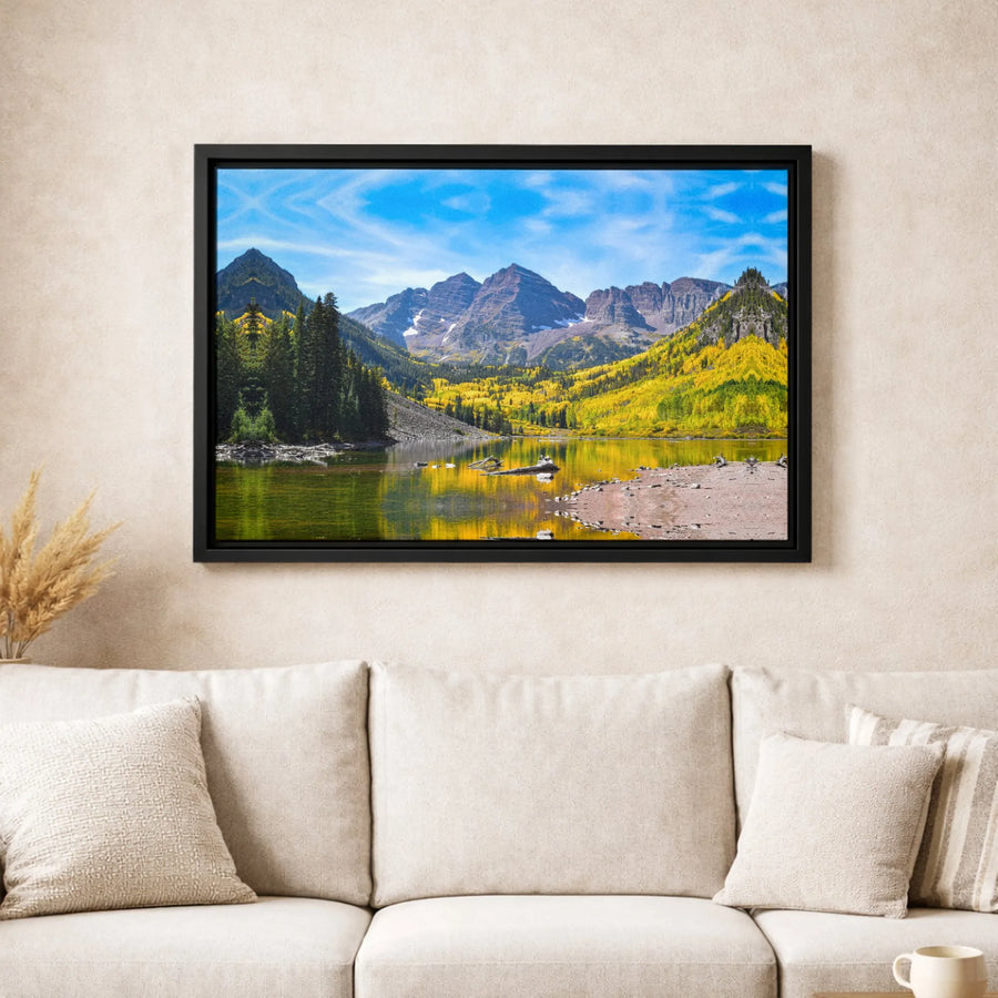 Maroon Bells Canvas Wall Art | Colorado Mountain Landscape in Autumn | Premium Gallery Wrap Print | Nature Home Decor for Living Room