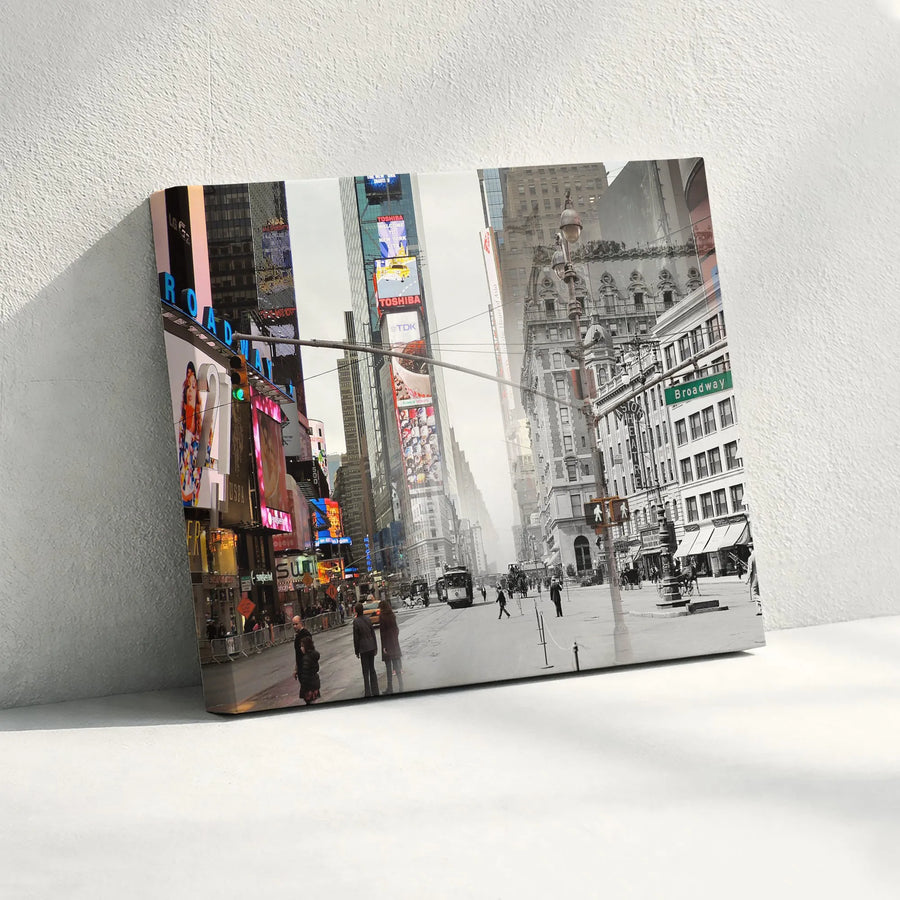 New York City Times Square Wall Art | Past and Present Urban Photography | Premium 1.25 inch Gallery Canvas | NYC Home & Office Decor Gift