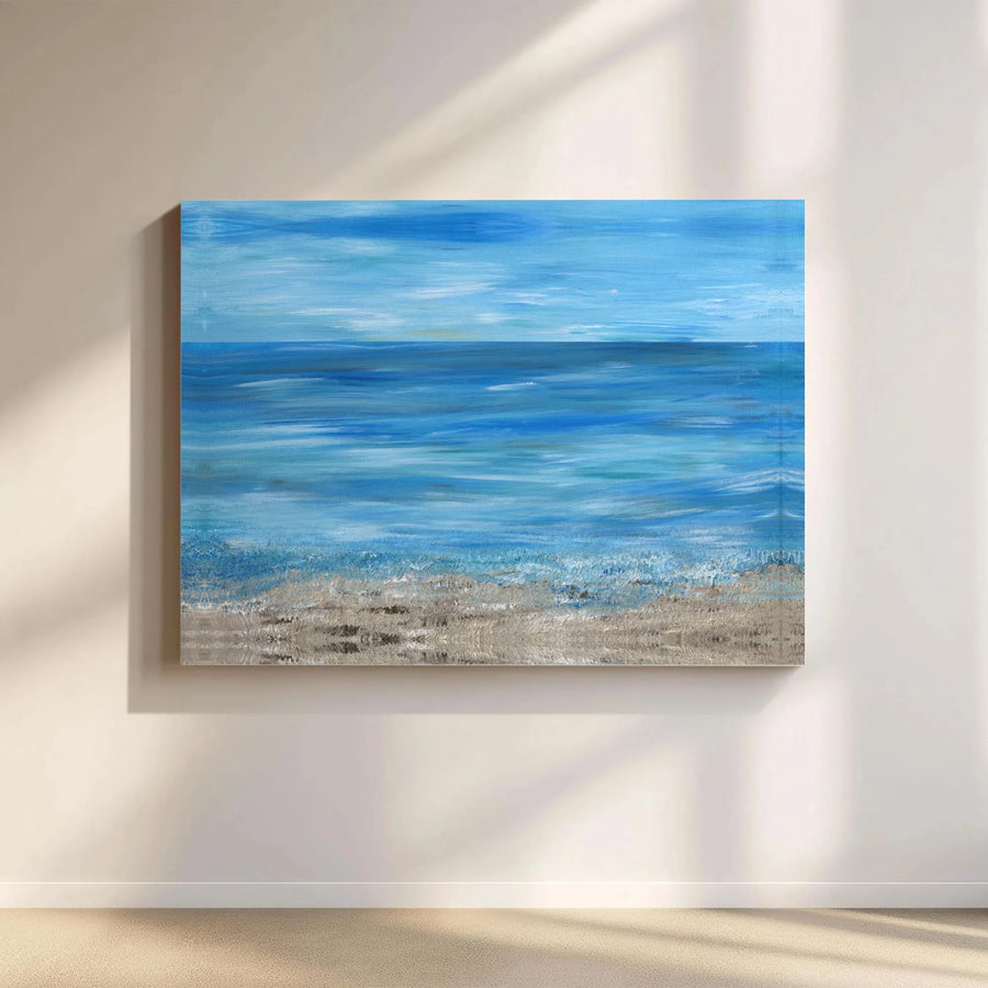 Abstract Ocean Seascape Canvas Wall Art | Blue Beach Painting | Premium Fade-Resistant Gallery Print | Modern Home & Office Decor Gift