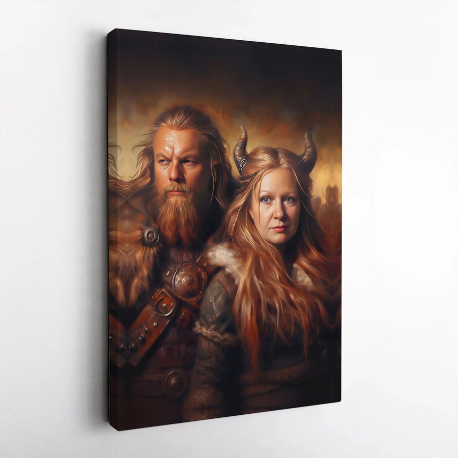 Viking Warrior Couple Canvas Wall Art | Norse Fantasy Mythology Portrait | 1.25 Inch Gallery Wrap | Unique Gift for History Buffs
