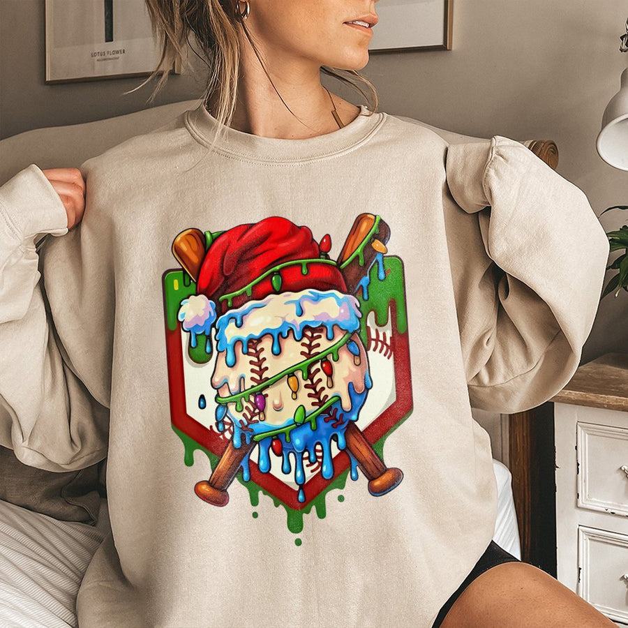 Christmas Baseball Sweatshirt | Drip Santa Hat Graphic | Premium Cotton Blend | Holiday Gift for Baseball Players and Fans