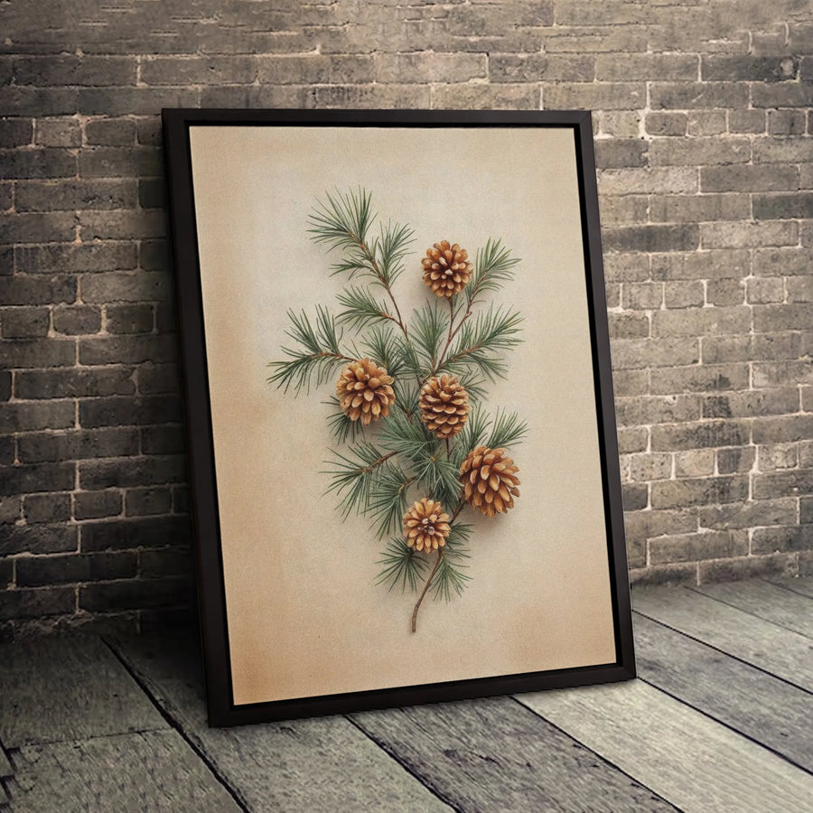 Pine Cone Canvas Wall Art | Vintage Botanical Pine Branch Print | Gallery-Quality Premium Decor | Nature Inspired Gift for Living Room