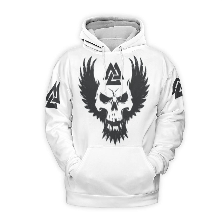 Viking Valhalla Skull Hoodie | Norse Valknut Winged Graphic | Premium Brushed Fleece Pullover | Unisex Gift for Mythology Enthusiasts