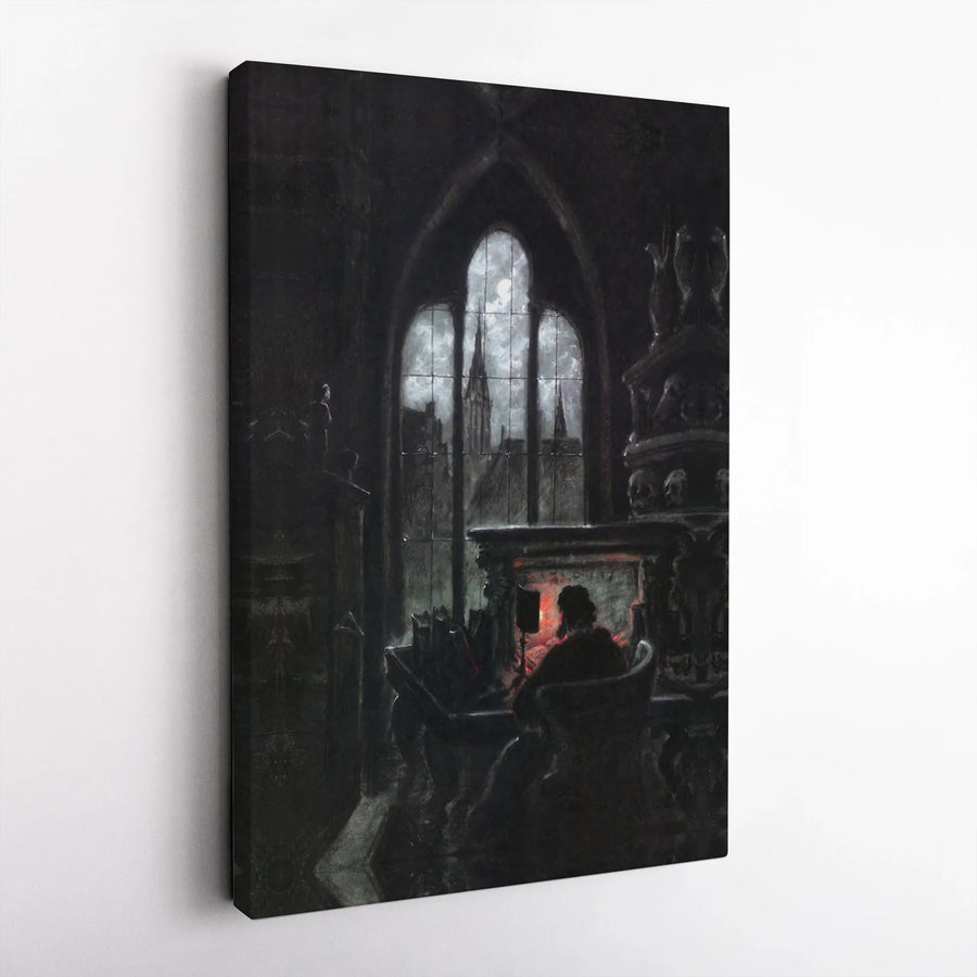 Dark Academia Wall Art Canvas | Moody Gothic Writer Study Print | Premium Gallery Wrap Decor | Atmospheric Home Office Library Gift