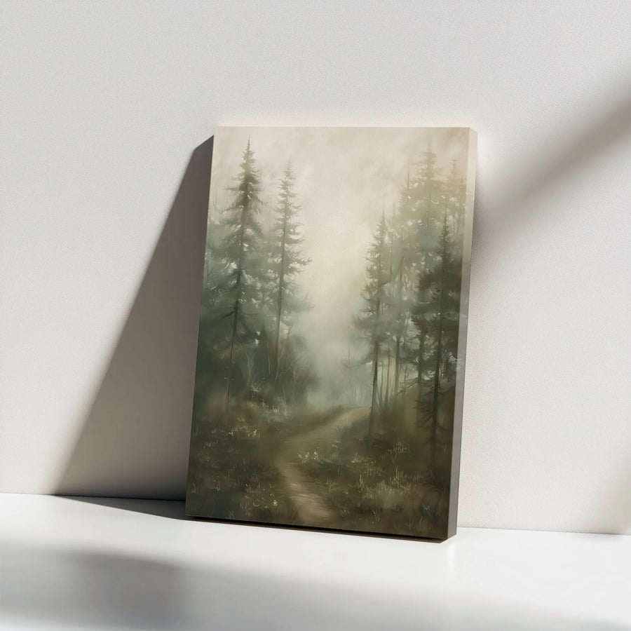 Misty Forest Vertical Canvas | Moody Woodland Path Art Print | Premium Gallery Style Wall Decor | Rustic Cabin Decor Gift